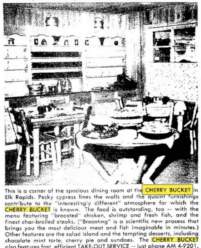 Cherry Bucket (Elk Harbor Restaurant) - Aug 12 1961 Article (newer photo)